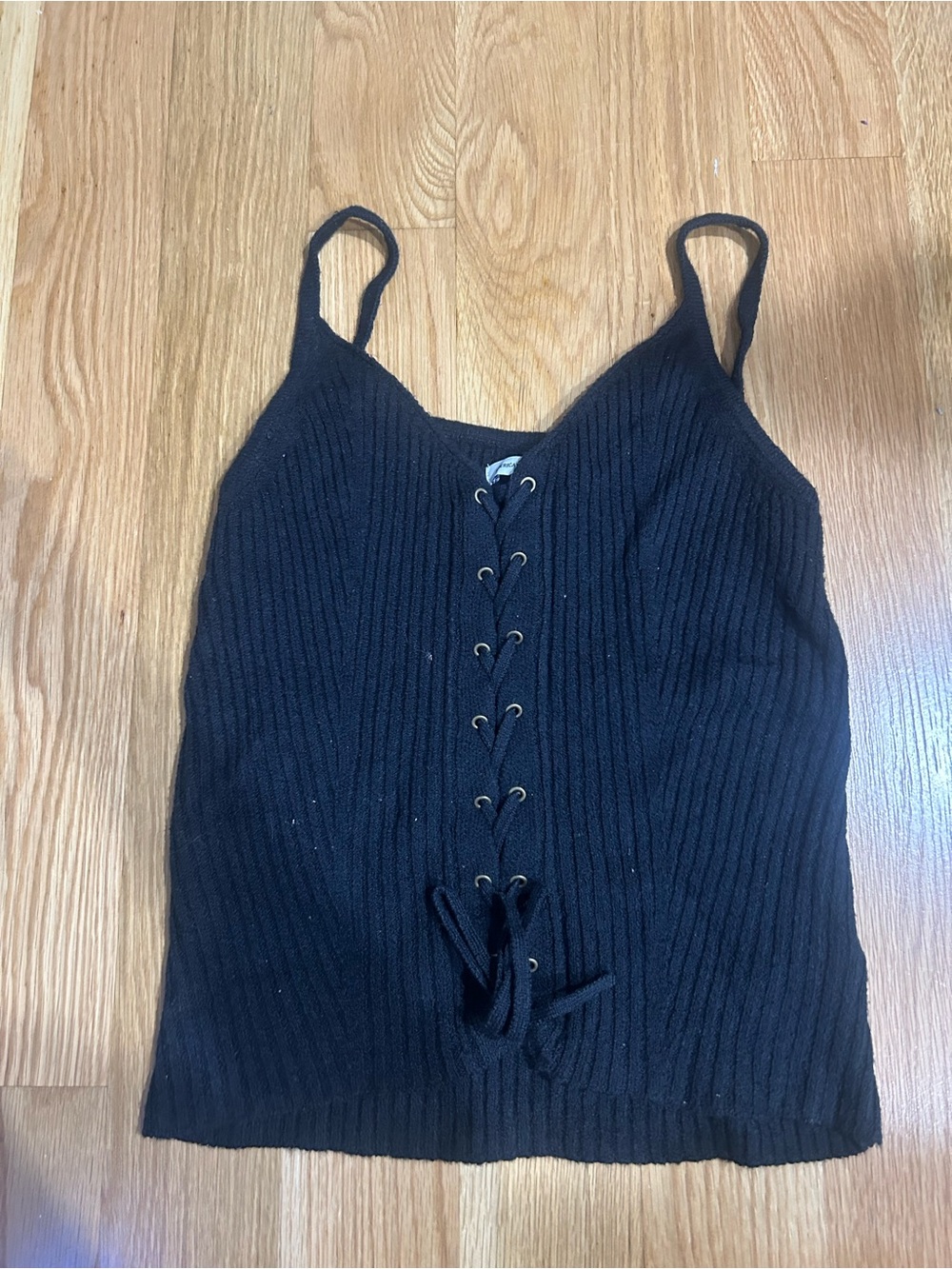 American Eagle Outfitters Black Ribbed Lace-Up Cami